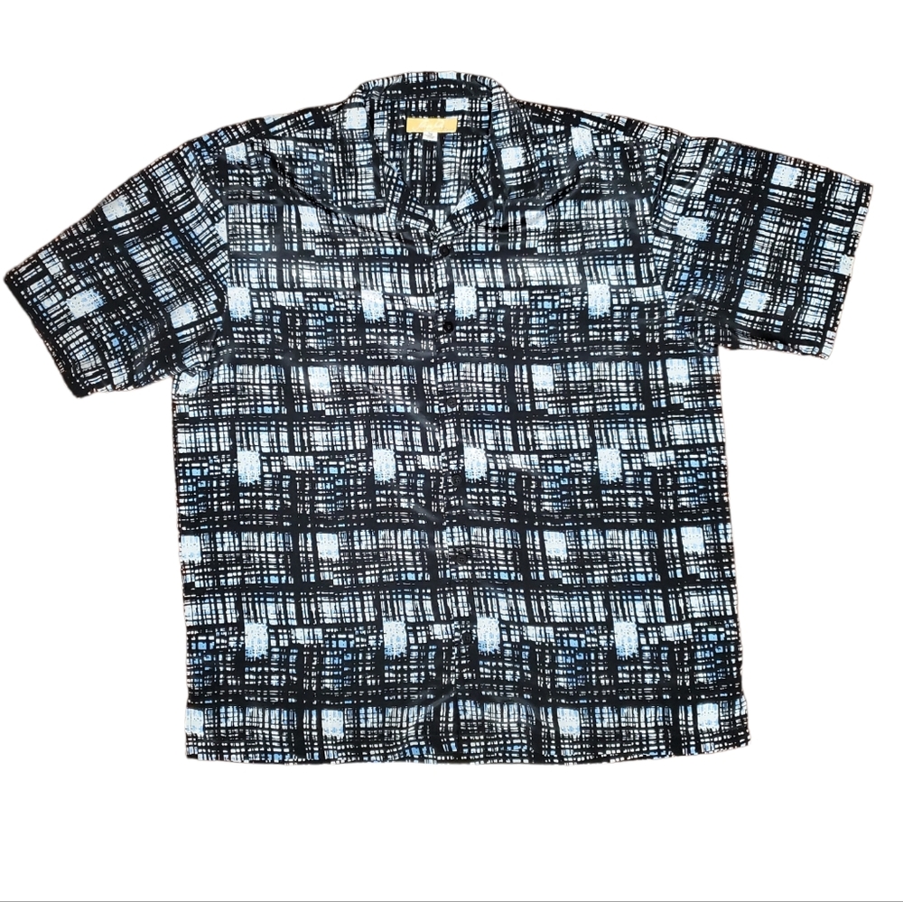 Silver Silk Shirt Mens 3X Button Up Abstract Disco Hawaiian Casual Relaxed